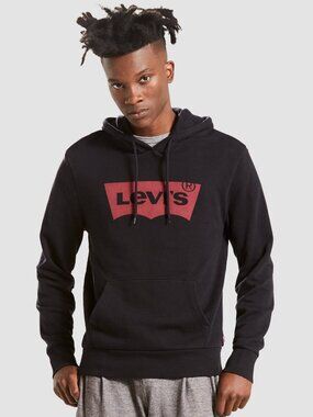 Levi’s Unisex Black Hoodie with Red Logo and Lined Hood